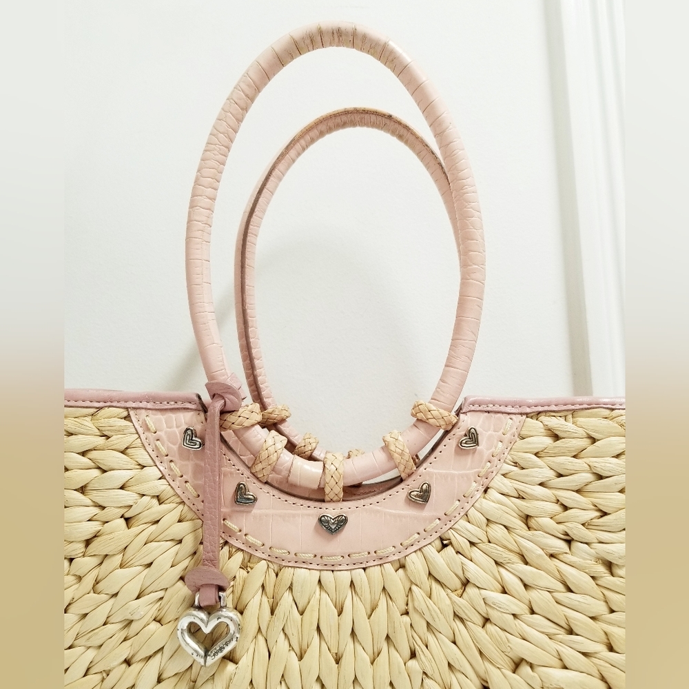 BRIGHTON Leili Leather Trim Straw Tote Bag Dusty Rose Pink - Picture 5 of 15